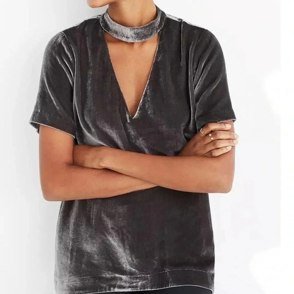 Madewell Short Sleeve Velvet Choker Top Size Small - Picture 1 of 10
